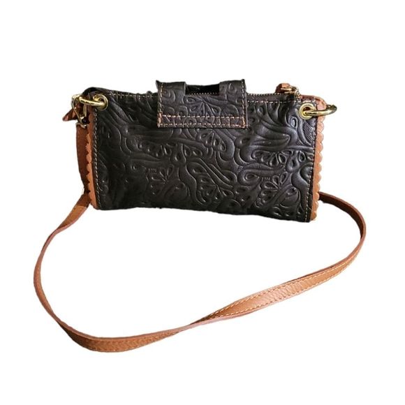 REAL LEATHER Made in Italy Embossed Design Crossbody HandBag - Picture 4 of 12